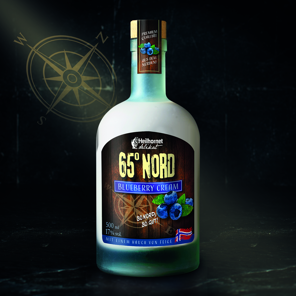 Heilhornet 65° Nord Blueberry Cream Likör Flasche. Heidelbeer-Sahnelikör mit einem Hauch Feige. – Fishing Adventure GmbH